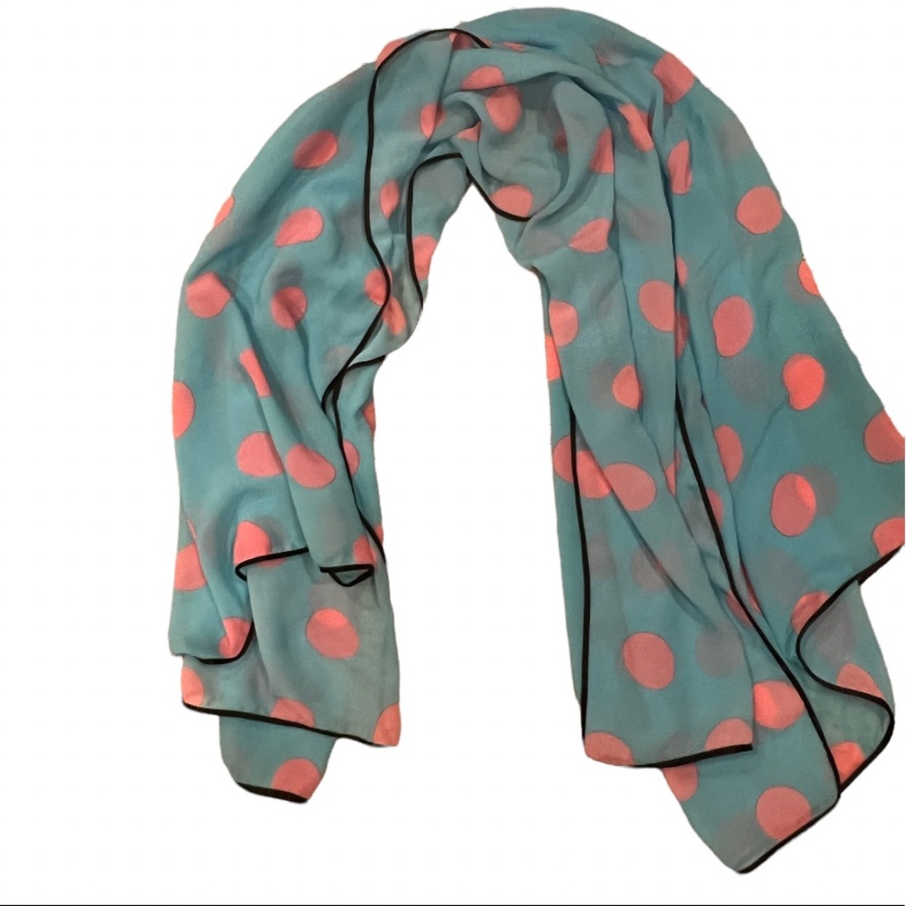 Retro Robin egg blue with pink polka dot scarf